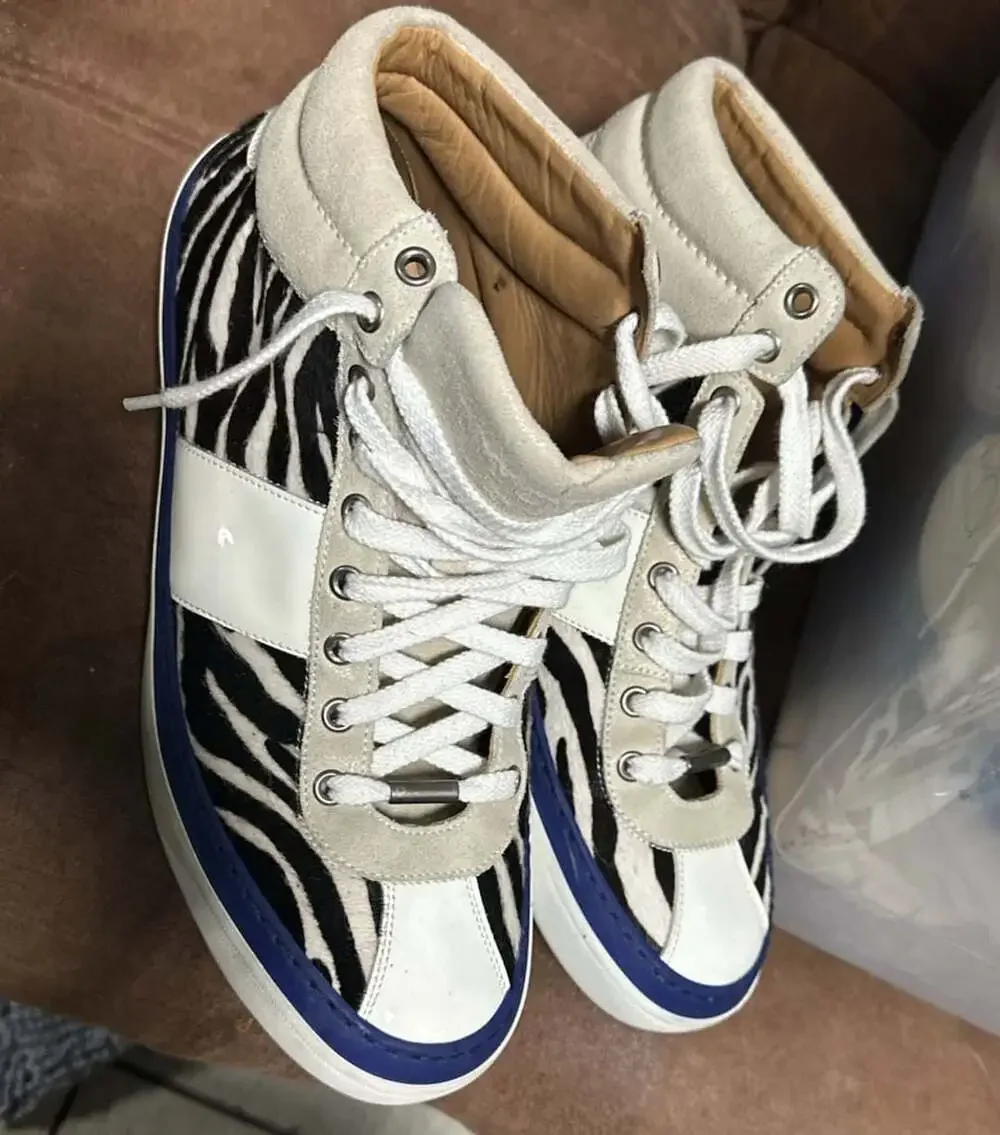 Jimmy Choo Belgravia High-Top Sneakers Size 42.5 Zebra Pony Hair